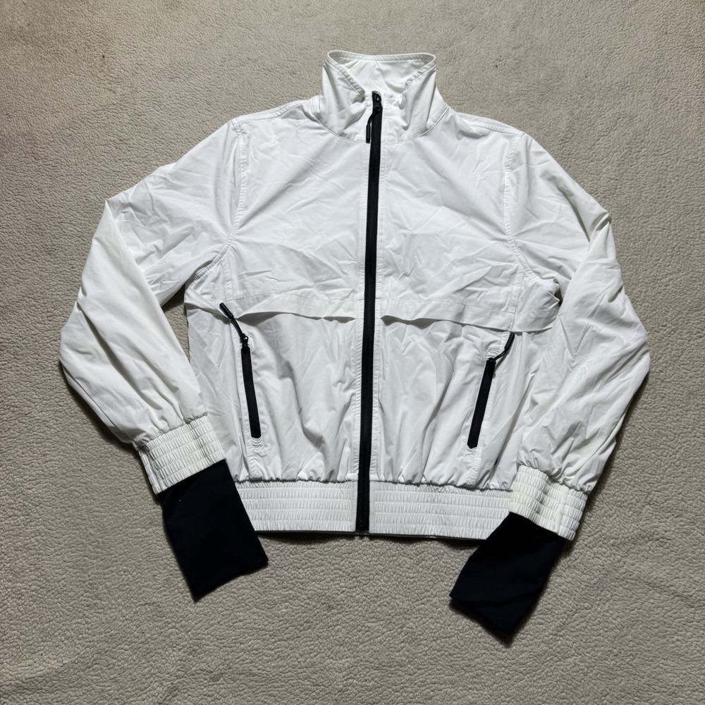P'tula Jacket Womens Medium White Black Full ip Windbreaker Zip Pockets Nylon